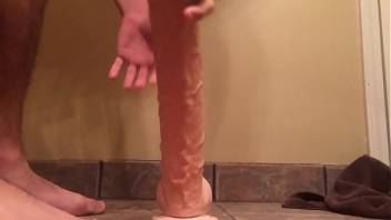 Young guy using three big dildos on his tight ass